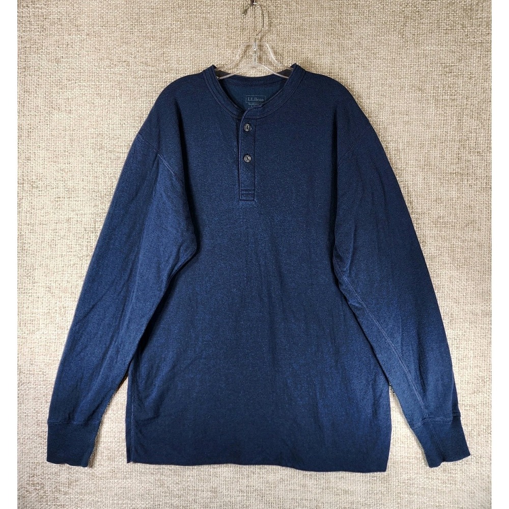LL Bean River Drivers Wool Blend Henley Shirt Mens LT Tall Navy Blue Thermal Top